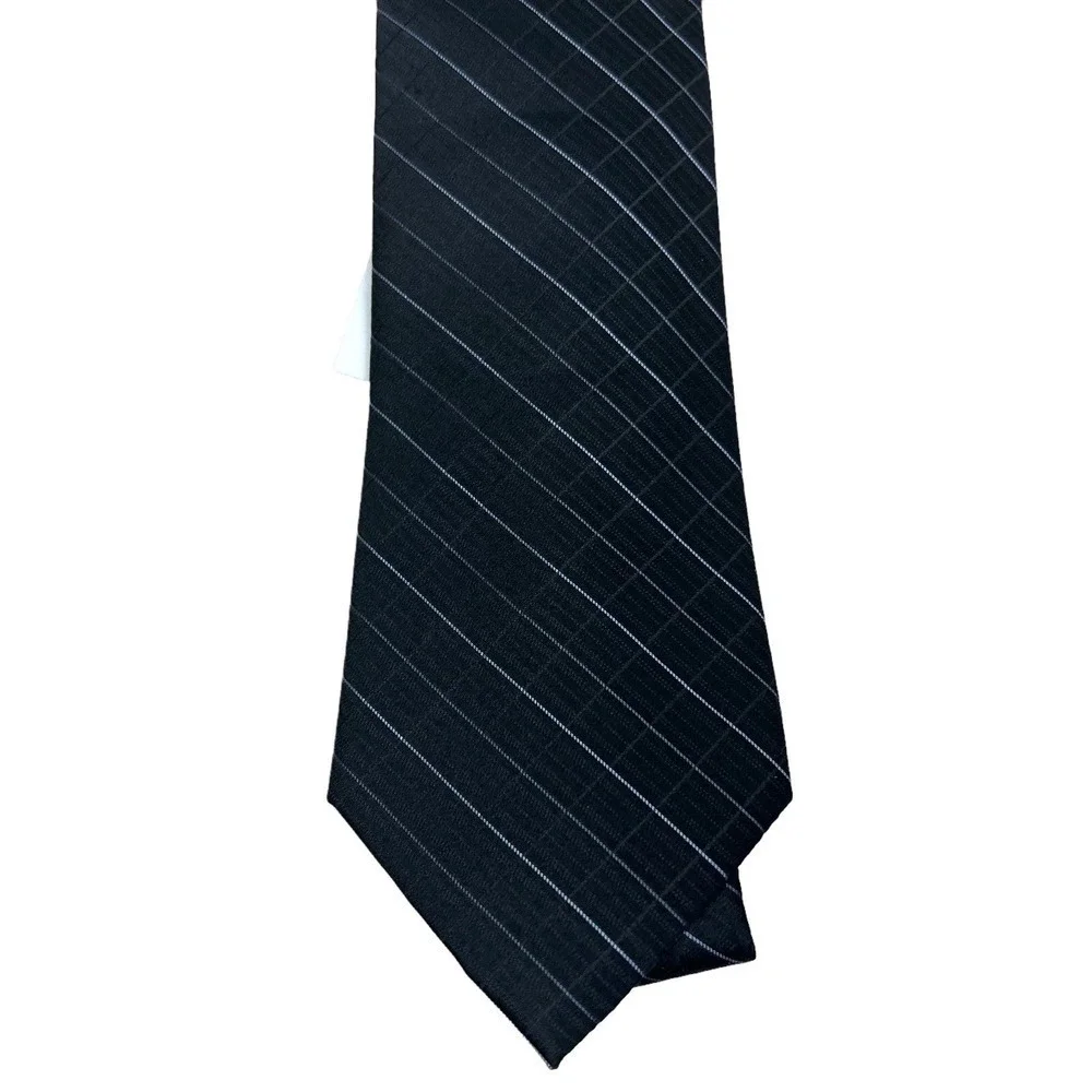 Calvin Klein Neck Tie Silk Black Etched Windowpane Classic Men Size 58W x 3‎ 1/8